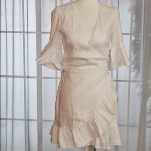NWT Bebe bright white ruffle wrap mini dress